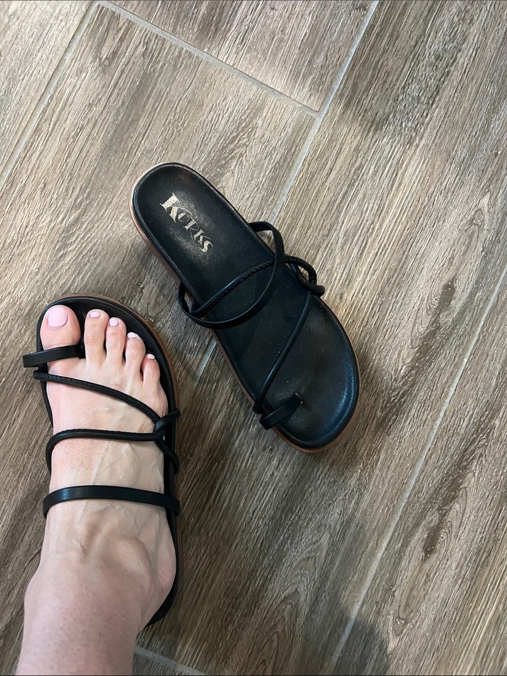 Kork-Ease Black Minimal Strappy Slide Sandals